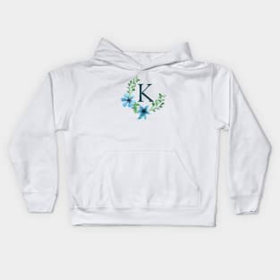 Floral Monogram K Pretty Blue Flowers Kids Hoodie